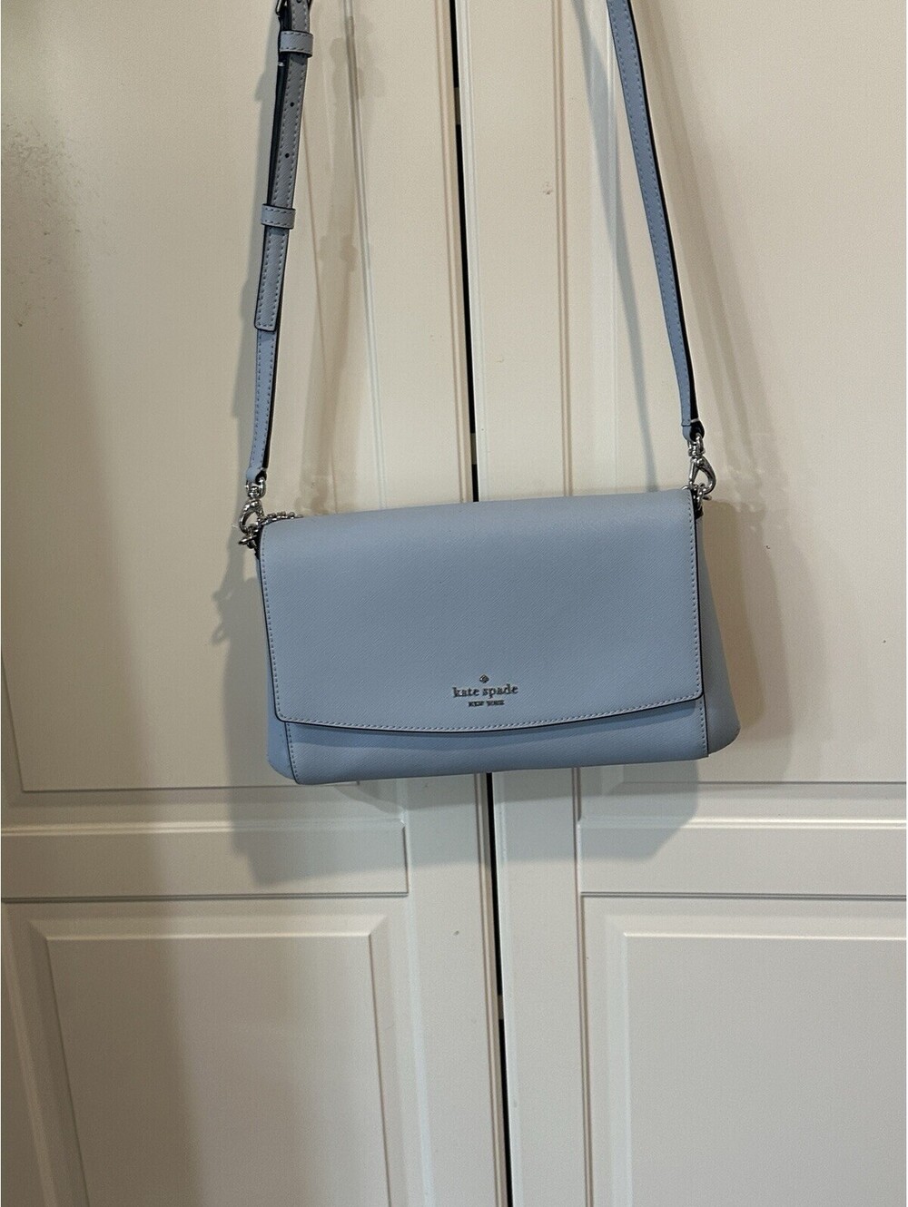 kate spade Laurel Way Greer Blue Crossbody Bag, Silver Chain, Leather Strap